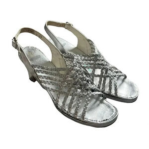 D'Antonio Vintage Heels Silver Strappy Sling Back Open Toe Size 7.5 VTG Evening